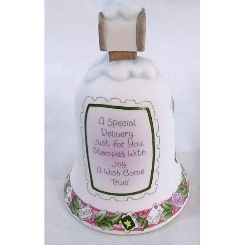 1998 Enesco Precious Moments I'm Sending You A Merry Christmas Porcelain Bell 4" - Picture 3 of 5
